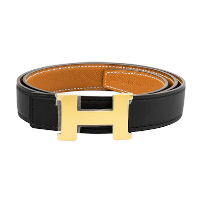 (Women) HERMES Mini Constance Swift & Epsom Leather Reversible Belt Black/Gold 2.4cm H064545CC06-H052150CABV080