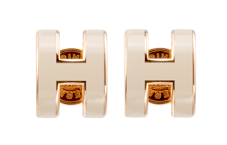 (Women) HERMES Mini H Pop Gold-Plated Earrings Rose Gold/Tan H608002FO55