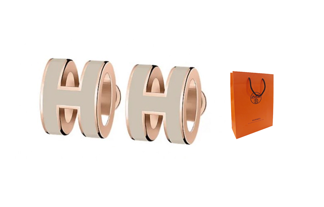 (Women) HERMES Mini H Pop Gold-Plated Earrings Rose Gold/Tan H608002FO55 圖 7