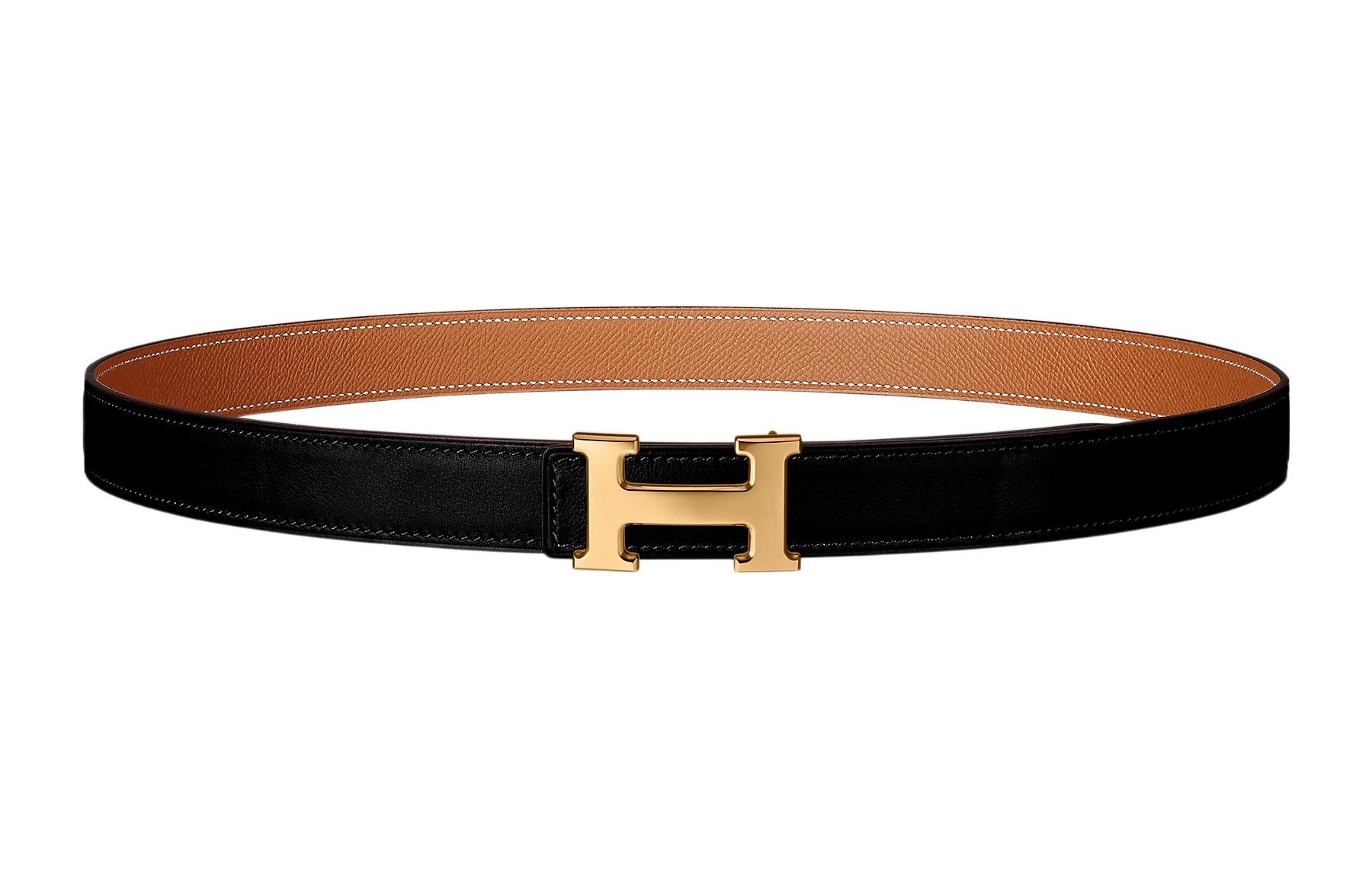 (Women) HERMES Mini H Reversible Leather Belt for Women Black 2.4cm Wide H079645CC06 H052150CABV065