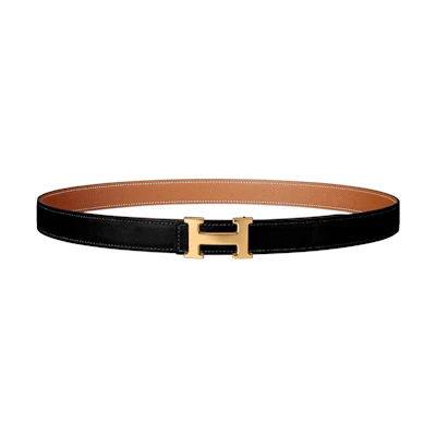 (Women) HERMES Mini H Reversible Leather Belt for Women Black 2.4cm Wide H079645CC06 H052150CABV065