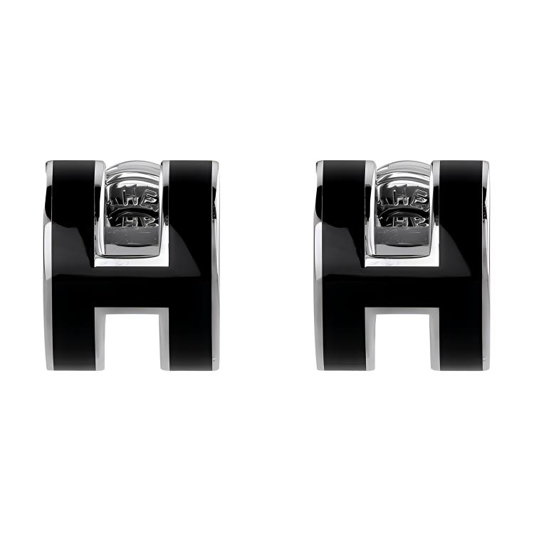 (Women) HERMES Mini Pop H Black & Silver Alloy Earrings H608002FP03