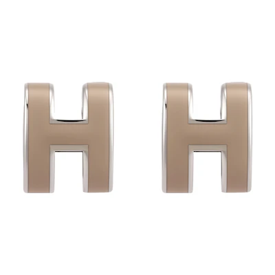 (Women) HERMES Mini Pop H Lacquered Metal Earrings Ice Brown Silver H608002FP55