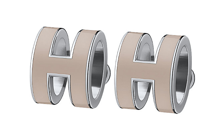 (Women) HERMES Mini Pop H Lacquered Metal Earrings Ice Brown Silver H608002FP55 圖 2