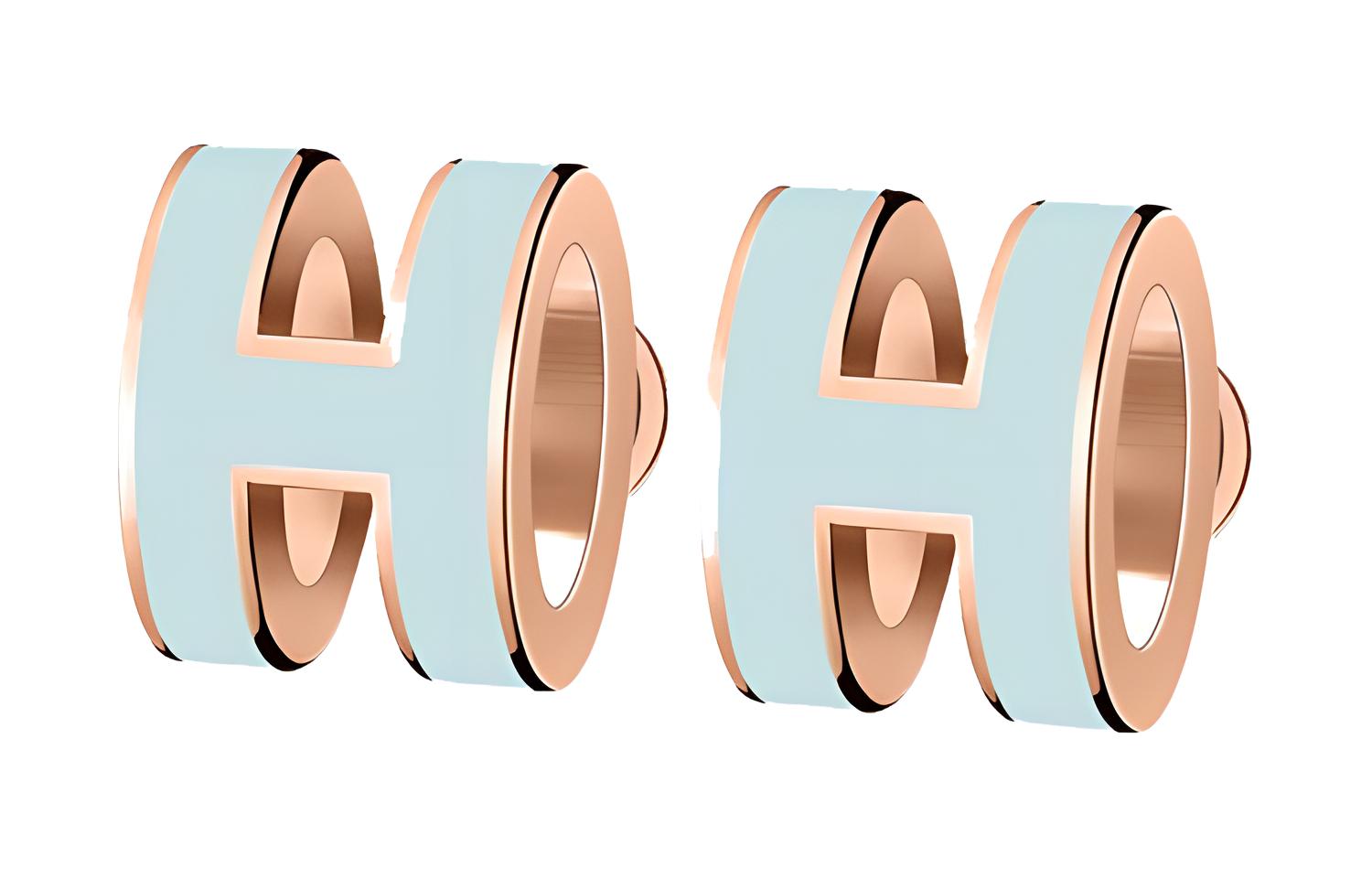 (Women) HERMES Mini Pop H Metal Earrings for Women - Cobalt Blue with Rose Gold. H608002FO1M