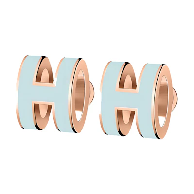 (Women) HERMES Mini Pop H Metal Earrings for Women - Cobalt Blue with Rose Gold. H608002FO1M