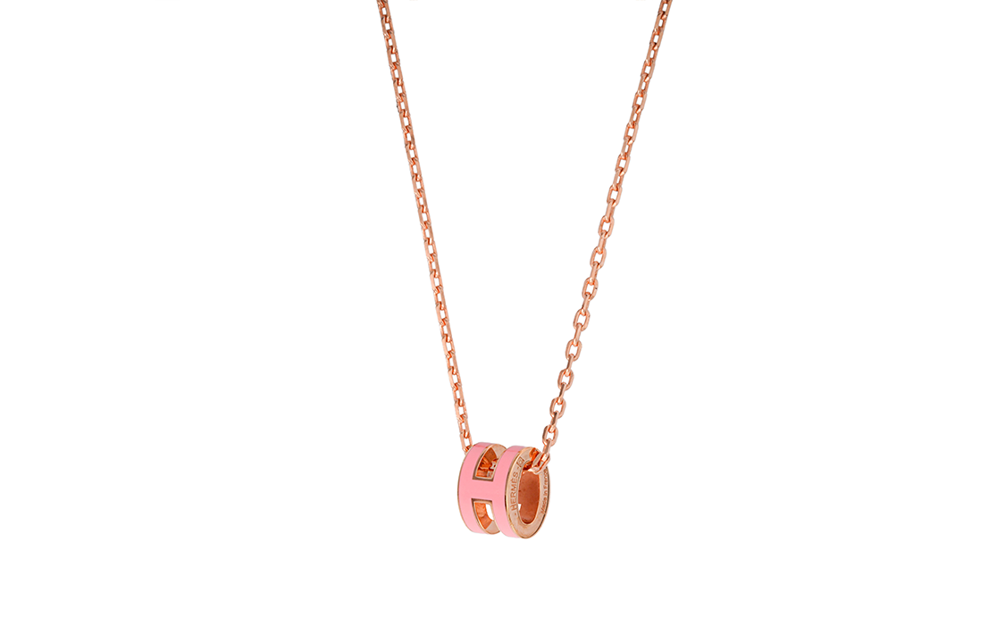 (Women) Hermes Mini Pop H Necklace Pendant Rose Pink with Rose Gold Chain H147992FO09