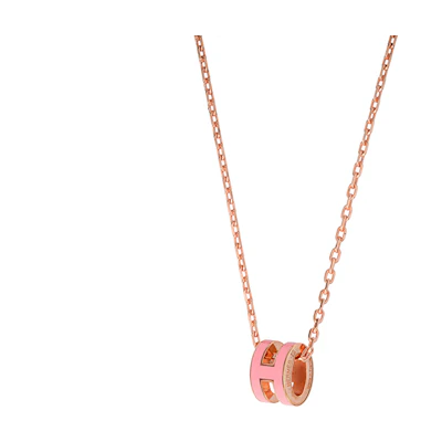 (Women) Hermes Mini Pop H Necklace Pendant Rose Pink with Rose Gold Chain H147992FO09