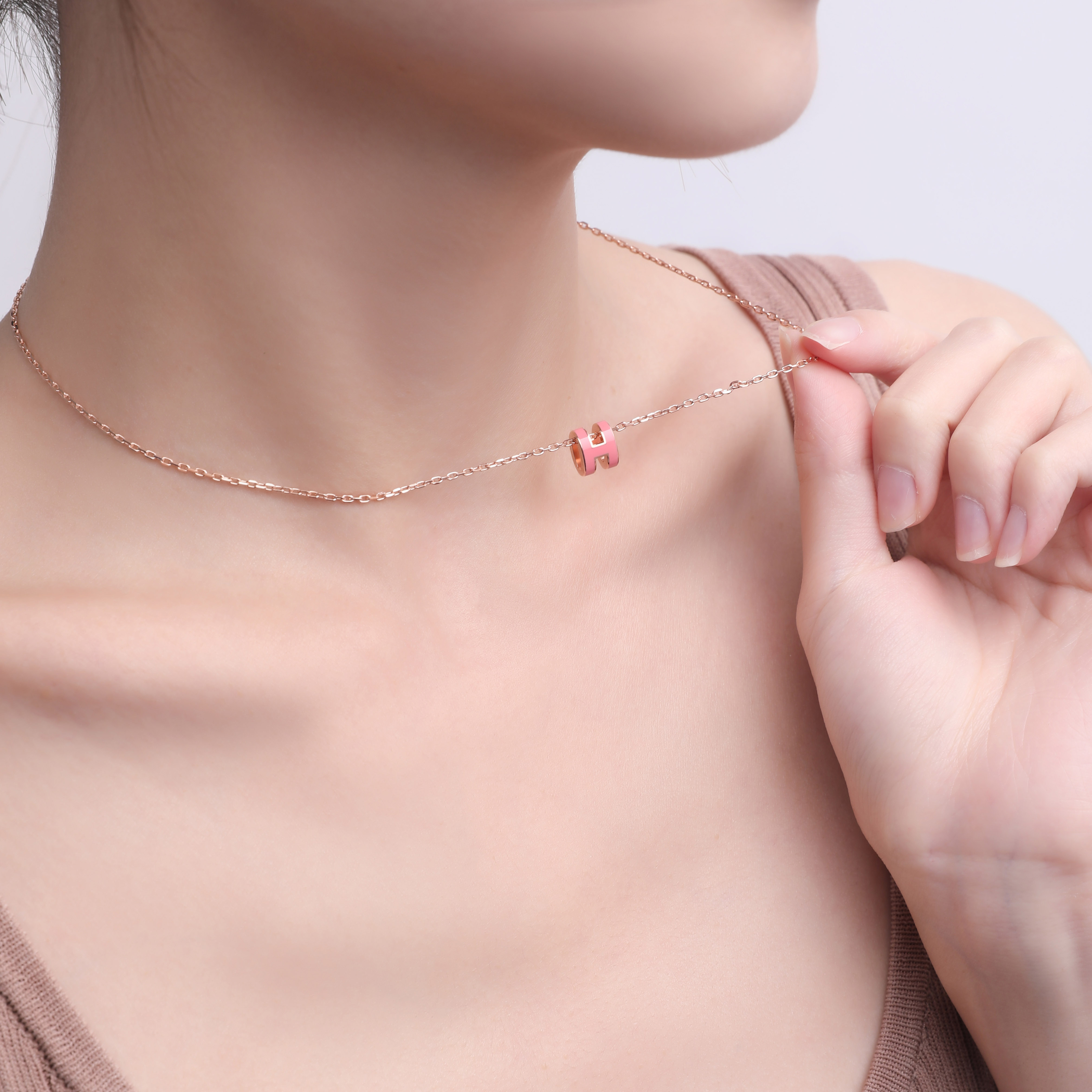 (Women) Hermes Mini Pop H Necklace Pendant Rose Pink with Rose Gold Chain H147992FO09 圖 4