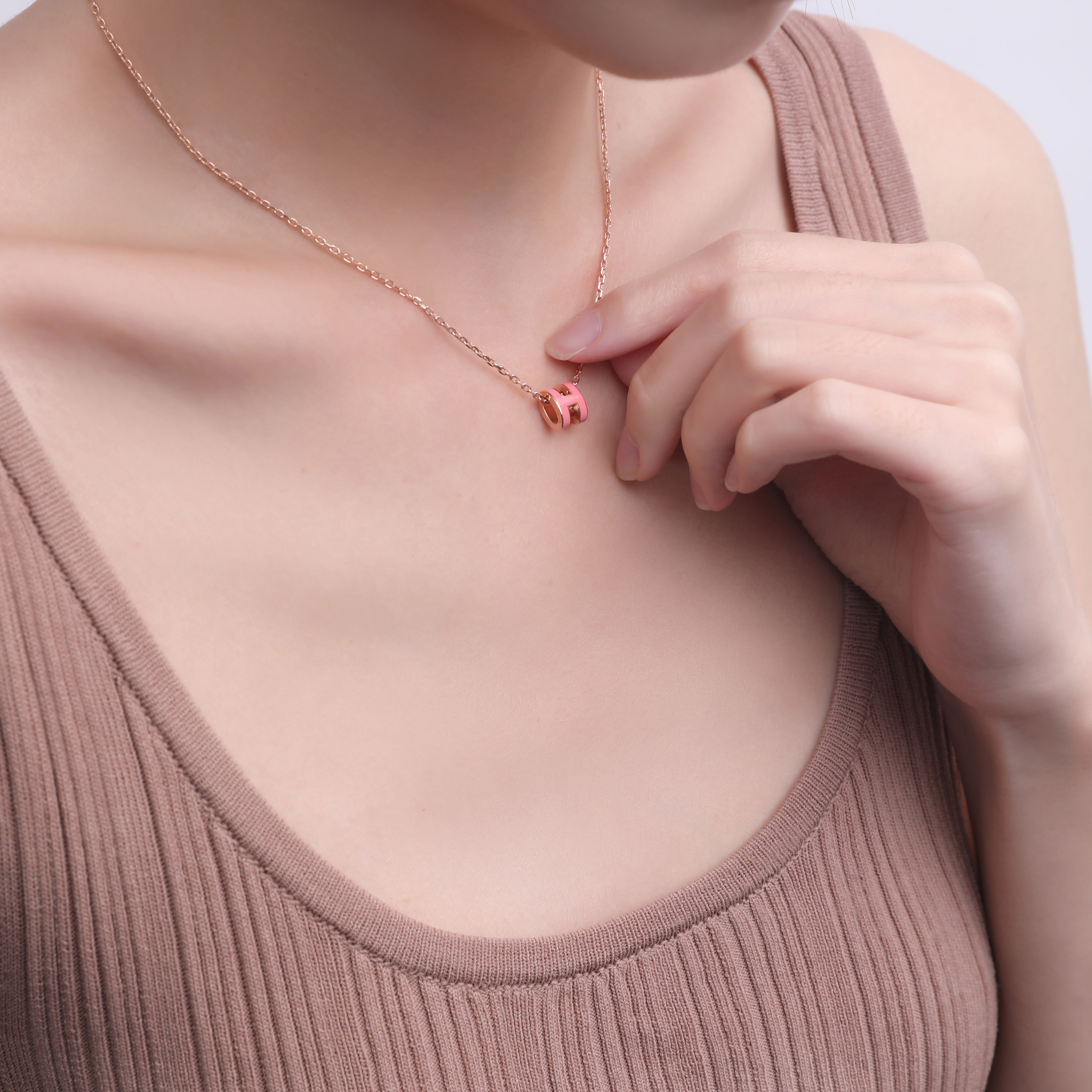 (Women) Hermes Mini Pop H Necklace Pendant Rose Pink with Rose Gold Chain H147992FO09 圖 5