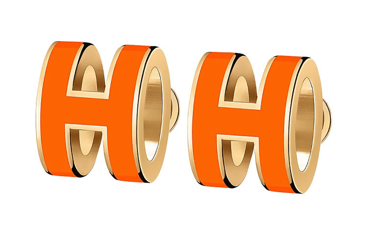 (Women) HERMES Mini Pop H Orange Gold-Plated Earrings. H608002F-02