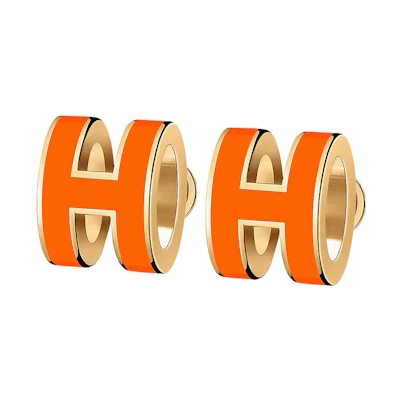 (Women) HERMES Mini Pop H Orange Gold-Plated Earrings. H608002F-02