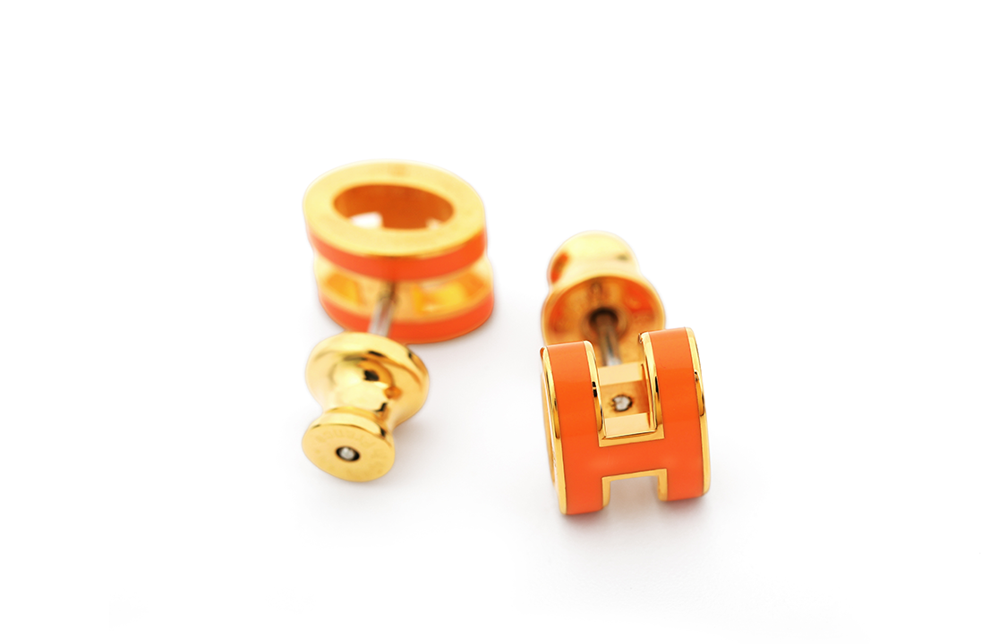 (Women) HERMES Mini Pop H Orange Gold-Plated Earrings. H608002F-02 圖 4