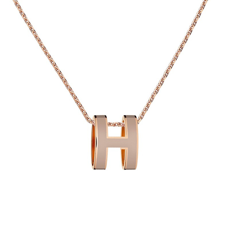 Order (Women) HERMES Mini POP H Pendant Necklace Ice Brown Rose Gold Metal for Women H147992F055