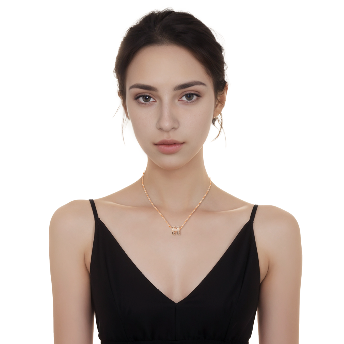 Purchase (Women) HERMES Mini POP H Pendant Necklace Ice Brown Rose Gold Metal for Women H147992F055