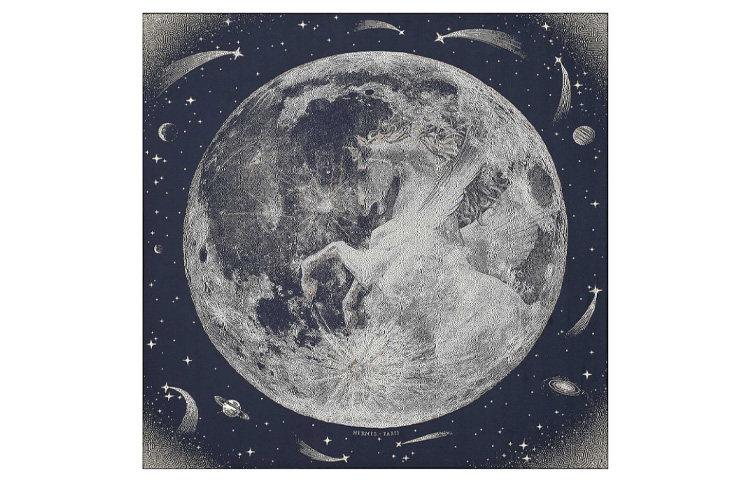 (Women) HERMES Moonlight Pegasus Beaded Embroidery Silk Scarf Deep Blue Limited Edition H593430S-01 圖 2