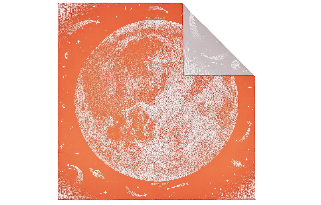 (Women) HERMES Moonlight Pegasus Double-Sided Silk Scarf Women Orange. H903795S-03 圖 2