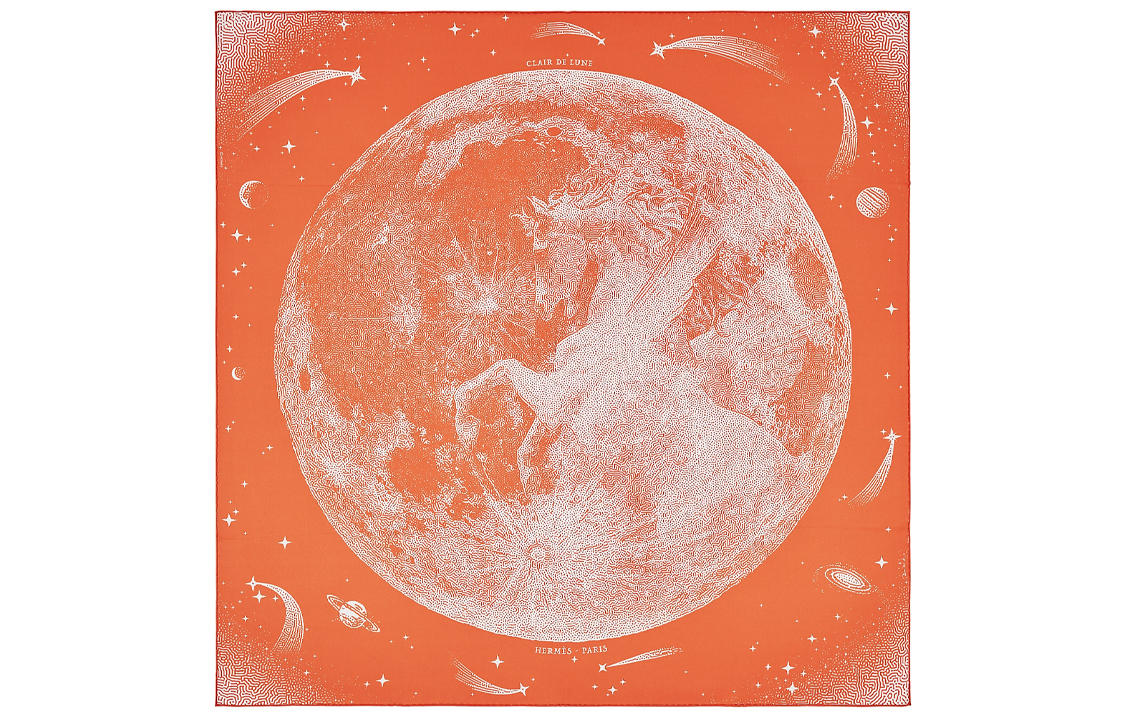 (Women) HERMES Moonlight Pegasus Double-Sided Silk Scarf Women Orange. H903795S-03 圖 3