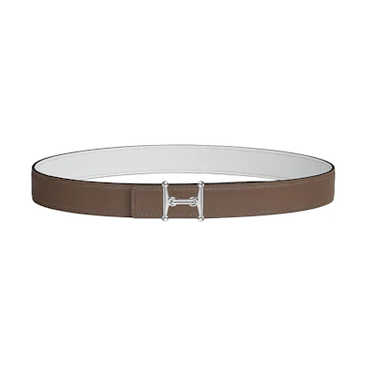 (Women) HERMES Mors Leather Belt in Gray/White, Smooth Buckle, 2.4cm Width. H077922CK05-H052150CAEO080