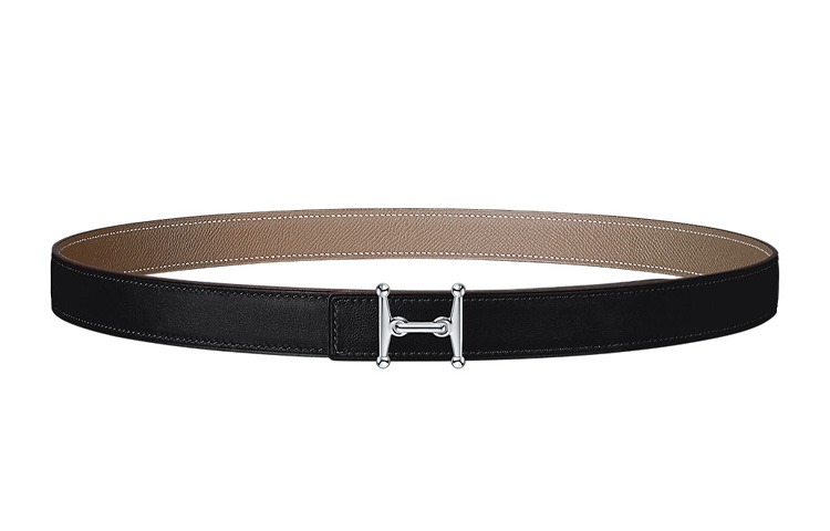 (Women) HERMES Mors H Palladium Buckle Calfskin Leather Belt Black 2.4cm Wide H077922CK05-H052150CABU0