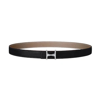 (Women) HERMES Mors H Palladium Buckle Calfskin Leather Belt Black 2.4cm Wide H077922CK05-H052150CABU0