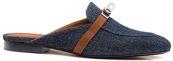 HERMES 愛馬仕 小牛皮 帆布拖鞋 平底鞋 女款 牛仔藍 Order HERMES 愛馬仕 小牛皮 帆布拖鞋 平底鞋 女款 牛仔藍