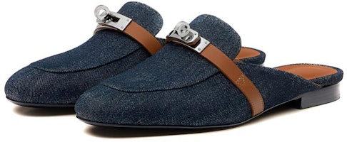 HERMES 愛馬仕 小牛皮 帆布拖鞋 平底鞋 女款 牛仔藍 Lookbook HERMES 愛馬仕 小牛皮 帆布拖鞋 平底鞋 女款 牛仔藍