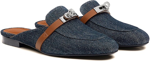 HERMES 愛馬仕 小牛皮 帆布拖鞋 平底鞋 女款 牛仔藍 Shop HERMES 愛馬仕 小牛皮 帆布拖鞋 平底鞋 女款 牛仔藍