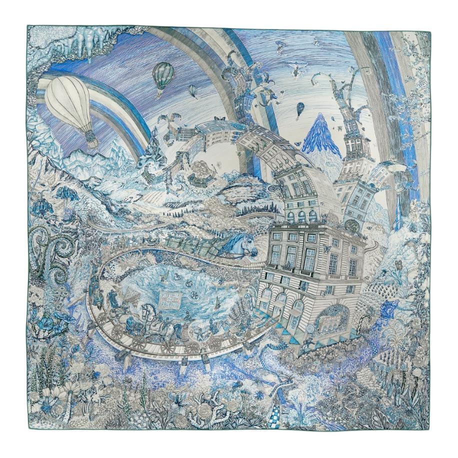 (Women) HERMES Multicolor Silk Scarf for Women - Blue/Pink/Orange Design H004147S 06