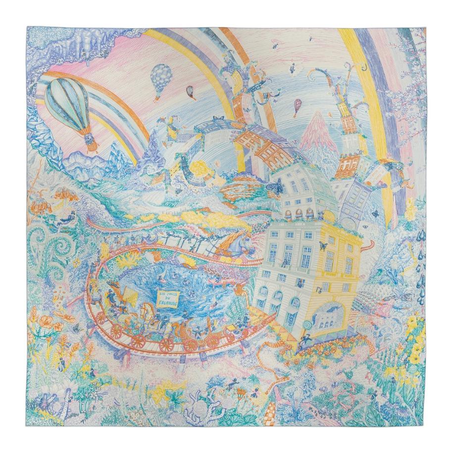 Order (W) HERMES Syal Sutra Wanita Multicolor - Desain Biru/Pink/Oranye H004147S 06