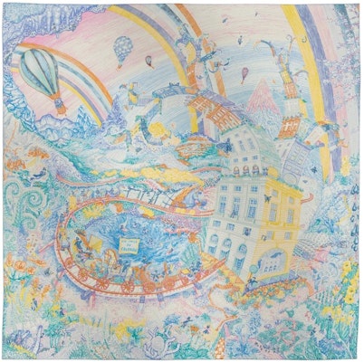 (W) HERMES Syal Sutra Wanita Multicolor - Desain Biru/Pink/Oranye H004147S 06 Order (W) HERMES Syal Sutra Wanita Multicolor - Desain Biru/Pink/Oranye H004147S 06