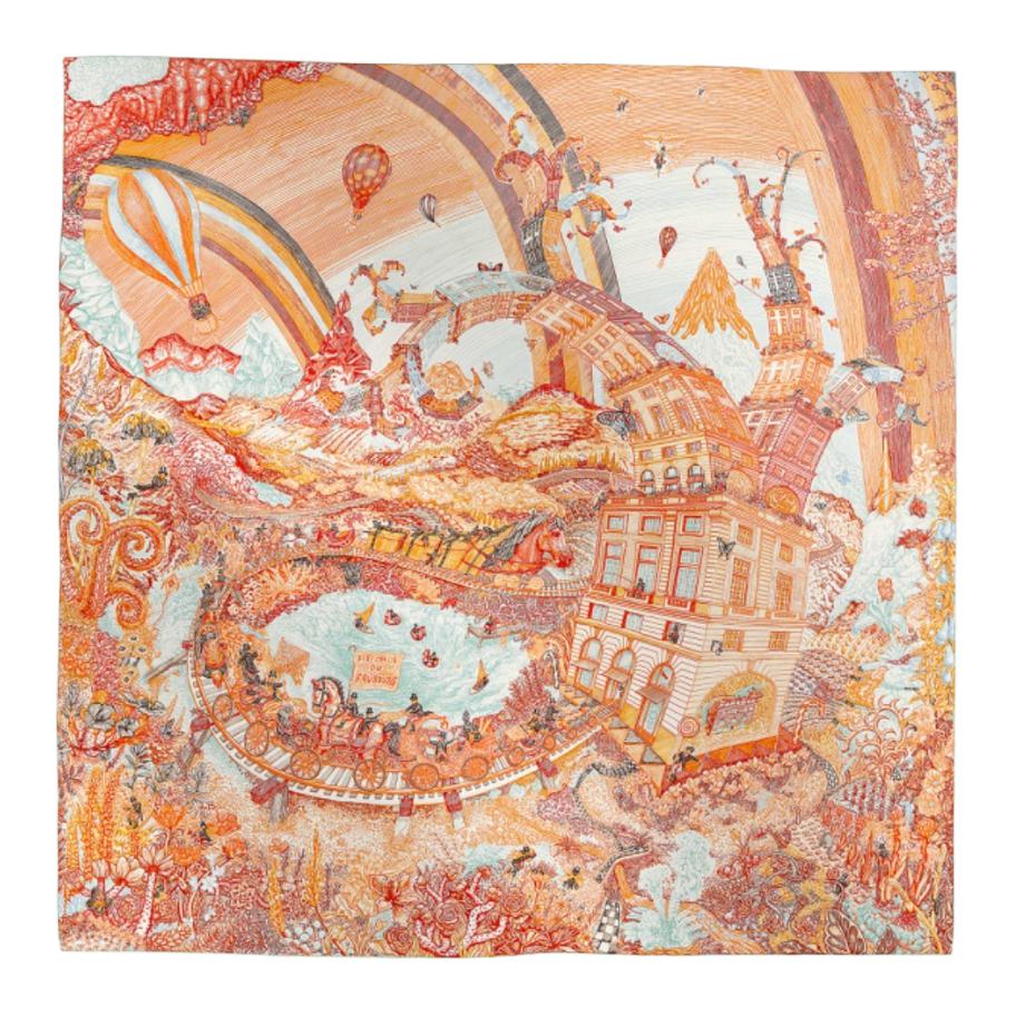 Shop (W) HERMES Syal Sutra Wanita Multicolor - Desain Biru/Pink/Oranye H004147S 06