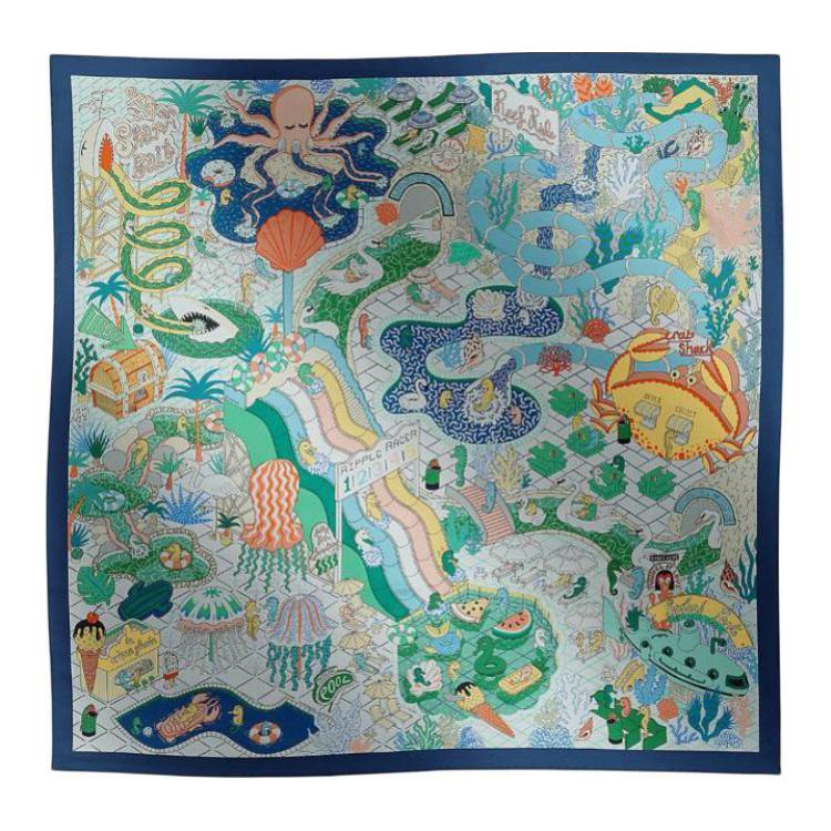 (Women) HERMES Multicolor Silk Scarf for Women in Navy Blue. H903806S02