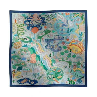 (Women) HERMES Multicolor Silk Scarf for Women in Navy Blue. H903806S02
