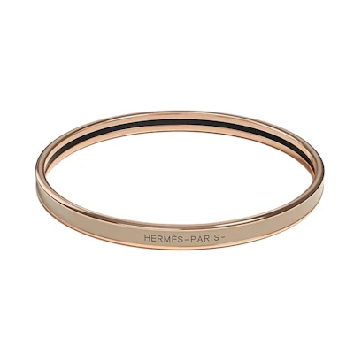 (Women) HERMES Narrow Enamel Bracelet Women’s Beige/Rose Gold with Iconic Logo. H240001FO19