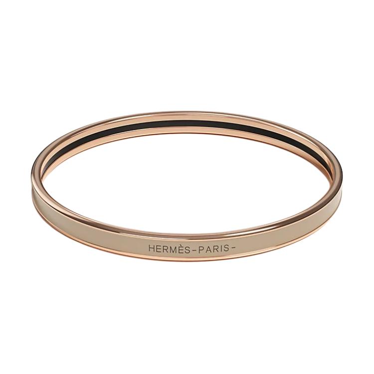 Order (W) 爱马仕窄版珐琅手镯 女士 米色/玫瑰金 携标志性Logo. H240001FO19