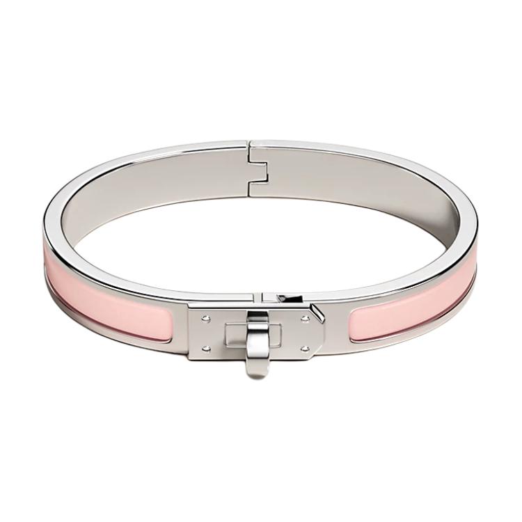 (Women) HERMES Narrow Enamel Kelly Pattern Palladium Plated Bangle Pink for Women. H200004FP1Z