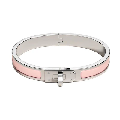 (Women) HERMES Narrow Enamel Kelly Pattern Palladium Plated Bangle Pink for Women. H200004FP1Z