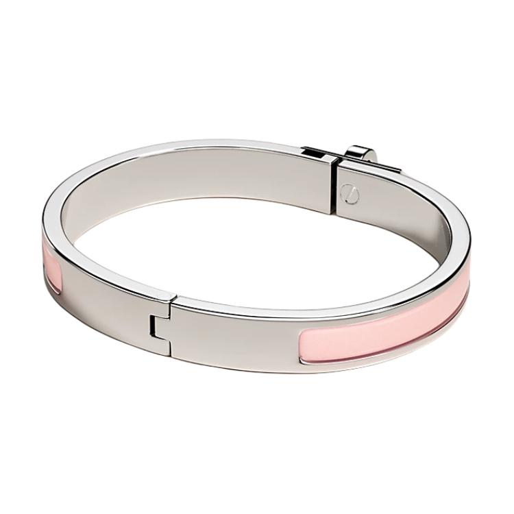 (Women) HERMES Narrow Enamel Kelly Pattern Palladium Plated Bangle Pink for Women. H200004FP1Z 圖 4