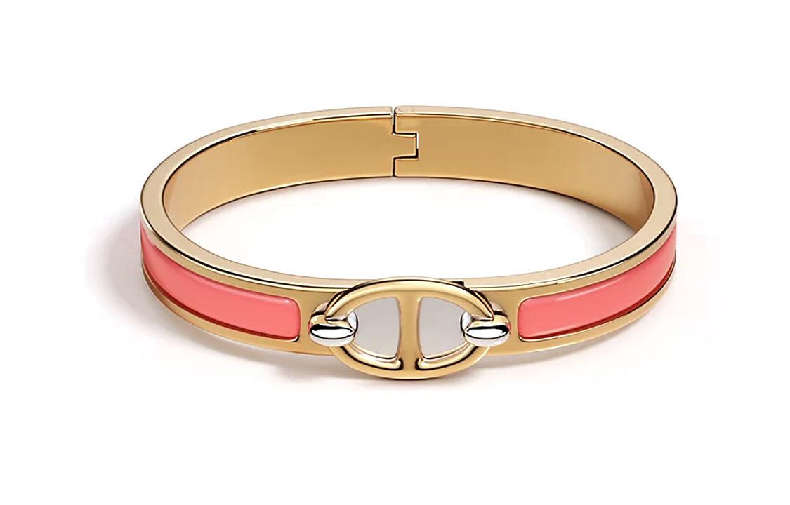 (Women) HERMES Narrow Style Gold-Plated Enamel Bracelet for Women Pink. H209000F8ZPM