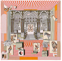 (Women) HERMES New Grand Theatre 90cm Silk Scarf for Women - Orange/Khaki H003761S-07 (Women) HERMES New Grand Theatre 90cm Silk Scarf for Women - Orange/Khaki H003761S-07