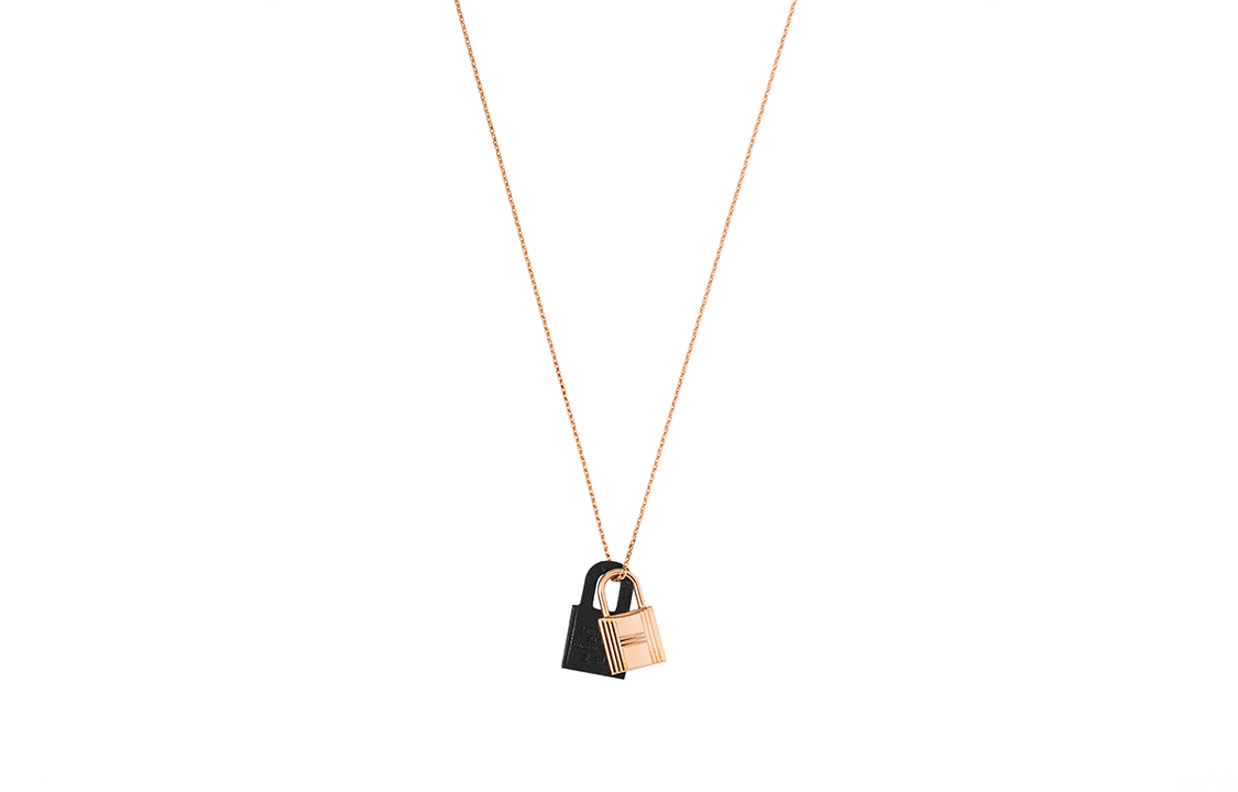 (Women) HERMES O'Kelly Black Calfskin Padlock Pendant Necklace for Women H078852CD89