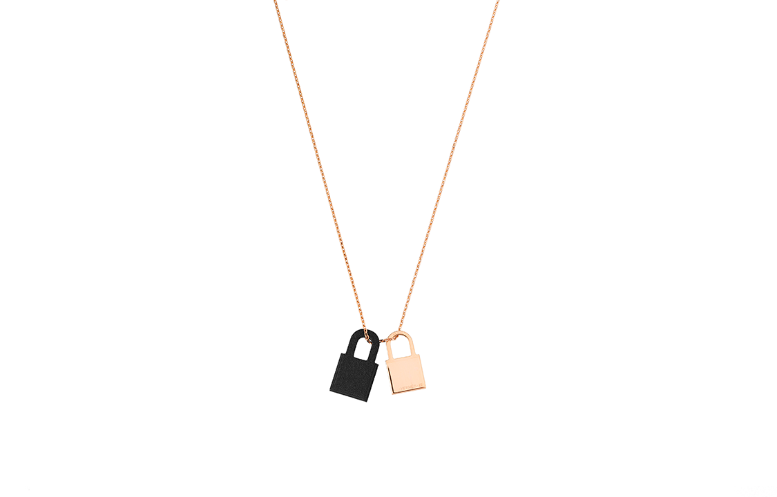 (Women) HERMES O'Kelly Black Calfskin Padlock Pendant Necklace for Women H078852CD89 圖 3