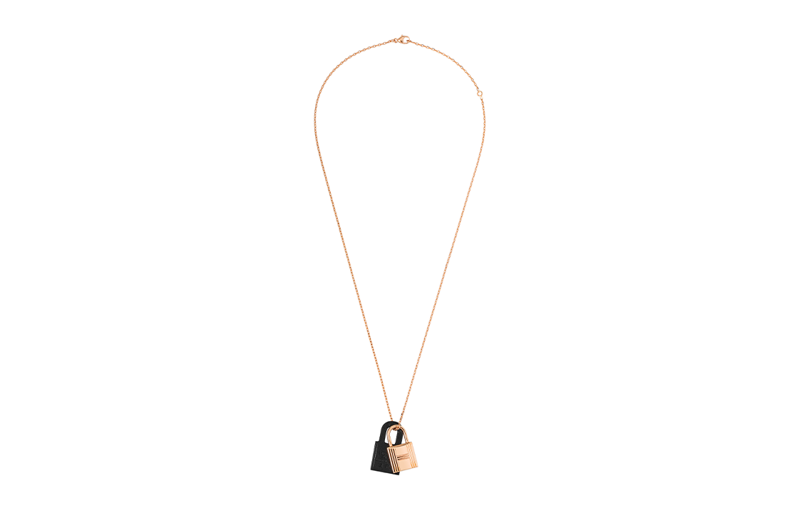 (Women) HERMES O'Kelly Black Calfskin Padlock Pendant Necklace for Women H078852CD89 圖 4