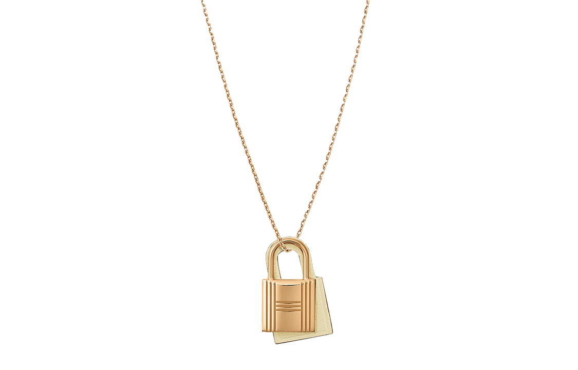 (Women) Hermes O'Kelly Lock Pendant Small Calfskin Necklace Women Grey/Gold H078852CCI2 圖 2