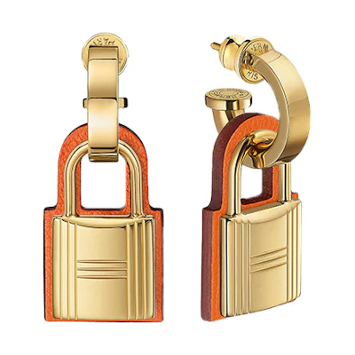 (Women) HERMES O'Kelly Logo Engraved Earrings in Orange H078851CC93