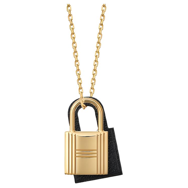 (Women) HERMES O'Kelly Padlock Pendant Necklace Black Gold H078852CC89Noir