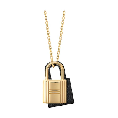 (Women) HERMES O'Kelly Padlock Pendant Necklace Black Gold H078852CC89Noir