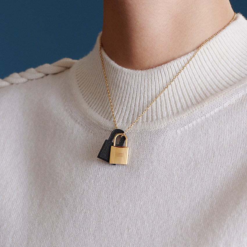 (Women) HERMES O'Kelly Padlock Pendant Necklace Black Gold H078852CC89Noir 圖 5