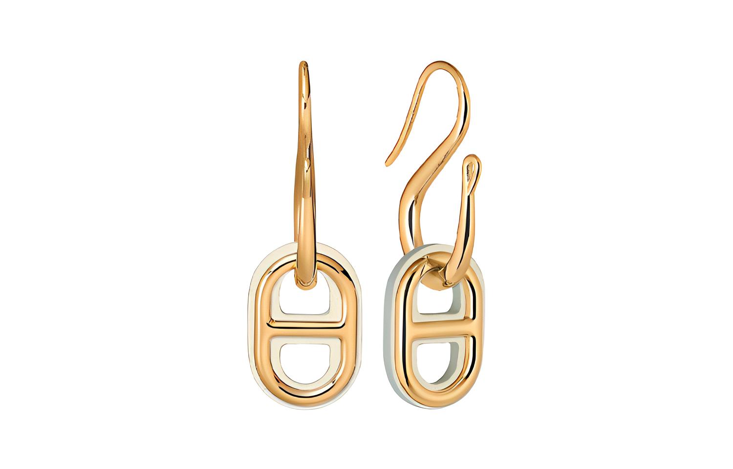 (Women) HERMES O'Maillon Metal Earrings Grey/Gold Fashion Accessories H079527CCI2